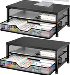 OPNICE Computer Monitor Stand Riser, Desk Organizer with Drawer, Laptop Stand, Office Desk Accessories & Workspace Desktop Organizers Storage for Office Supplies(Black 2-Pack)