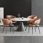 Modern Dining Chairs Set of 4, Faux Leather Upholstered Kitchen Chairs with Curved Back and Metal Legs, Mid Century Chairs for Dining Room, Breakfast Nook, or Café (Brown)