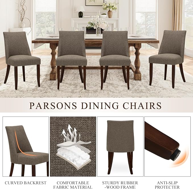 COLAMY Upholstered Dining Chairs Set of 4, Mid Century Modern Kitchen Chairs ...