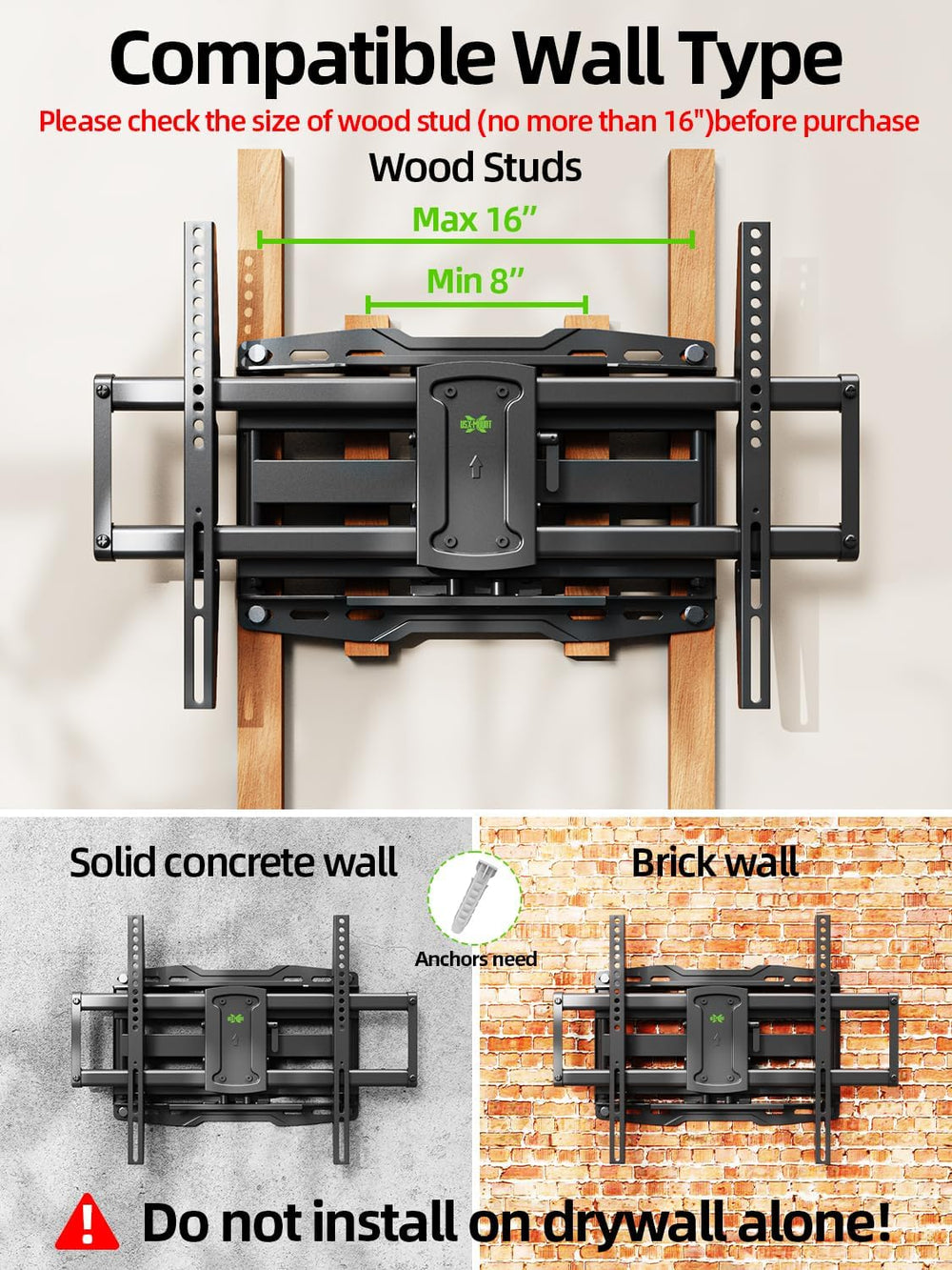 Full Motion TV Wall Mount for 42 55 65 75 85 86 inch, TV Mount Swivel and Til...