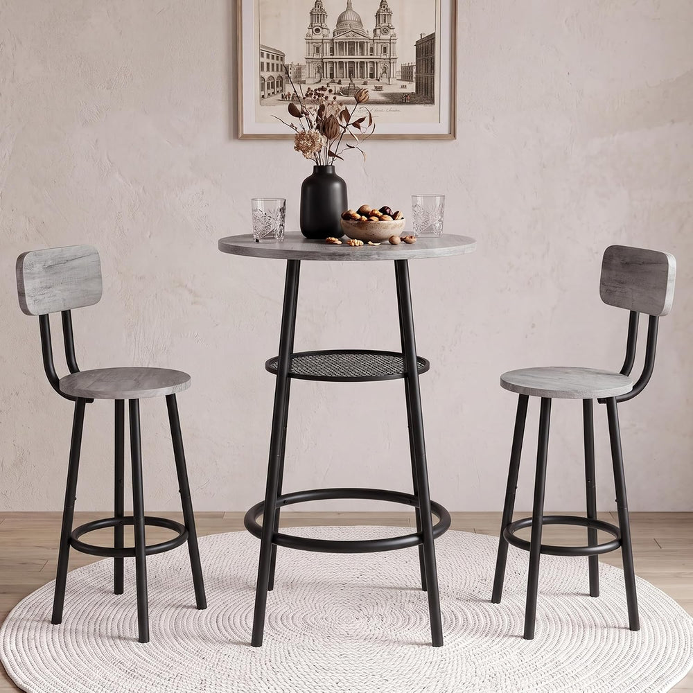 KIVENJAJA Round Bar Table and Chair Set for 2, 3 Piece, Grey | for Kitchen/Di...