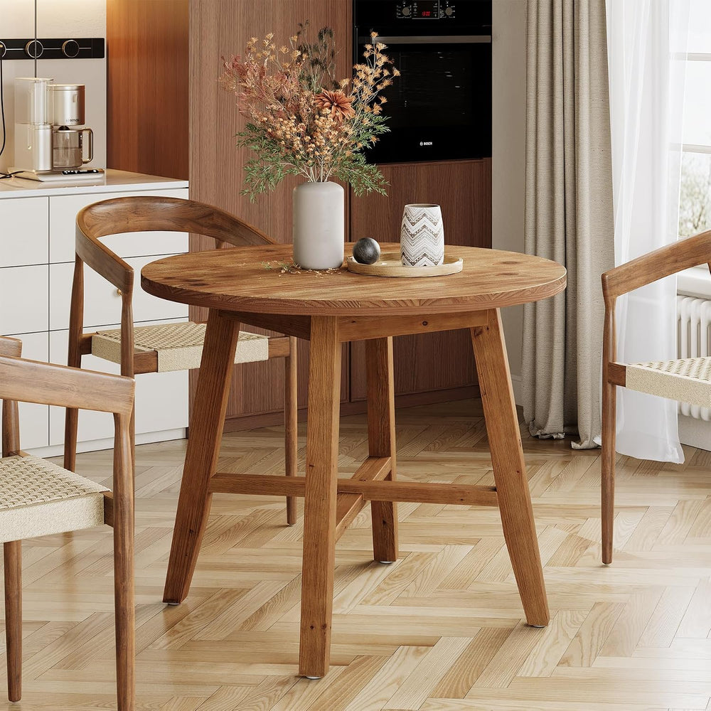 31.5-Inch Round Dining Table for 2-4, Solid Wood Farmhouse Kitchen Table for ...