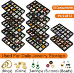 216 Grids Jewelry Drawer Organizer Tray 12 Pack Stackable Velvet Jewelry Trays Removable Dividers for Earring Rings Storage Plate
