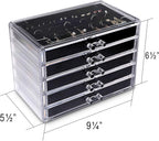 Frebeauty Extra Large Acrylic Jewelry Box for Women 5 Layers Clear Jewelry Organizer Velvet Earring Box with 5 Drawers Rings Display Case Necklaces Holder Tray for Women Girls (Black)