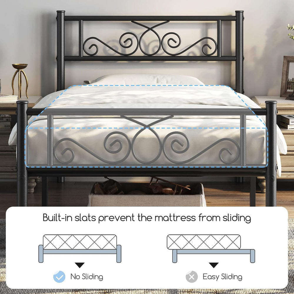 Yaheetech Twin Metal Bed Frame with Scroll Headboard and Footboard Black