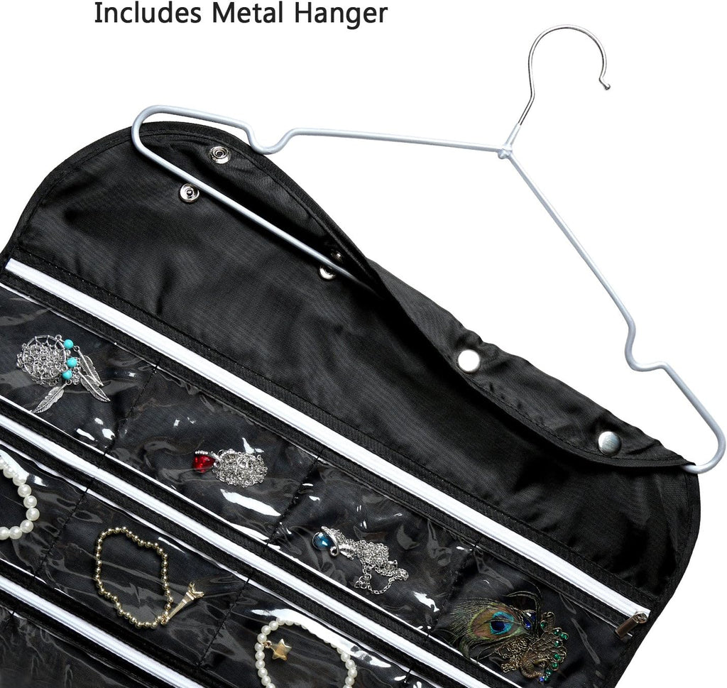 BB Brotrade Hanging Jewelry Organizer,Accessories Organizer,56 Zipper Pocket Organizer for Holding Jewelries (Black-Zipper)
