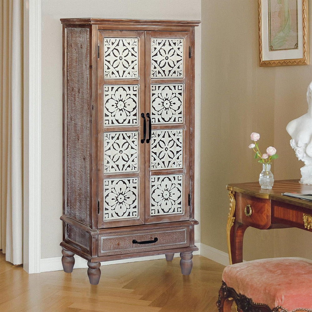 Vintage Kitchen Pantry Cabinet, Freestanding Farmhouse Storage Cabinet with 2...