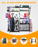 PLKOW Golf Storage Ball Rack Garage Organizer, 2 Golf Bag Organizer and Other Sports Equipment Organizer for Garage, Extra Large Size Sports Storage Rack for Garage