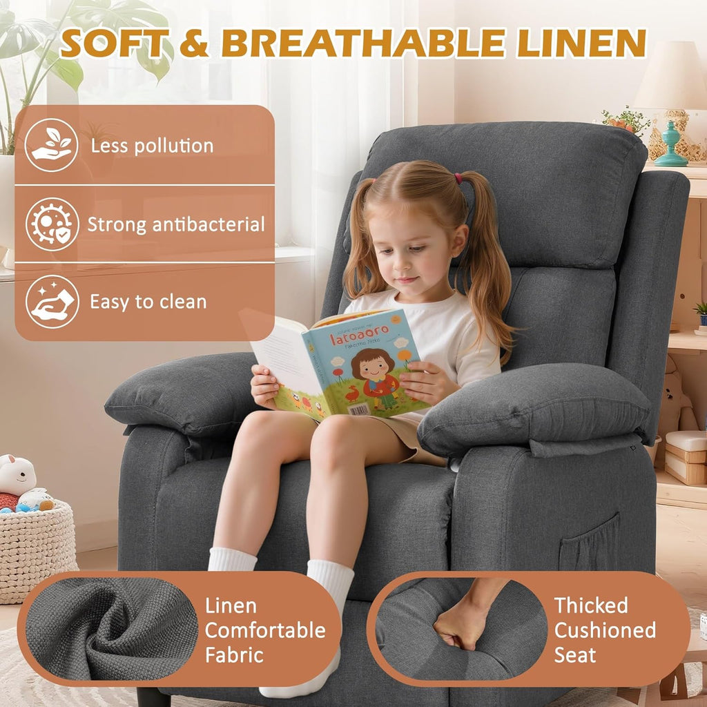 Korser Recliner Chair, Living Room Chairs for Adults, Padded Deep Seat Reading Chair with Side Pockets, Small Recliners for Small Spaces, Lounge Chair for Living Room, Bedroom, and RV (Linen)