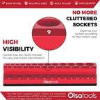 Olsa Tools Magnetic Socket Holder | 1/4-inch Drive | Metric | Red | Holds 26 Sockets | Professional Quality Tools Organizer
