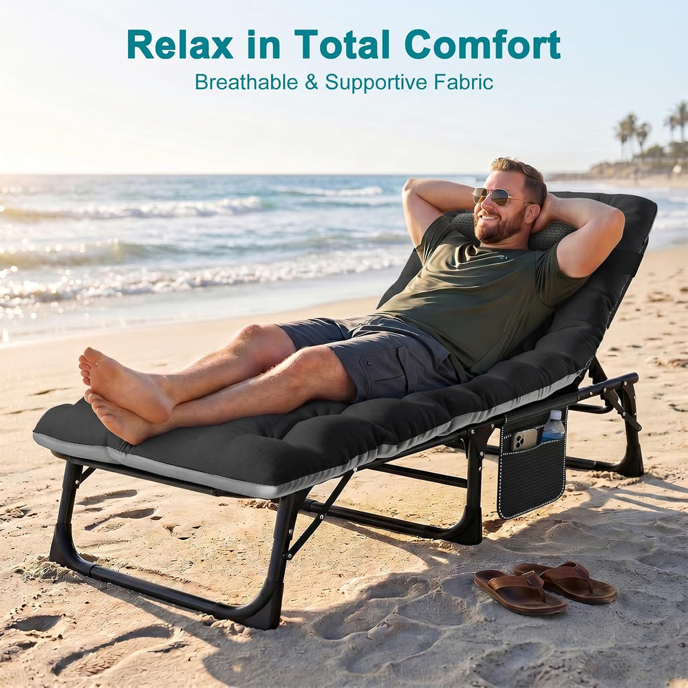 ABORON Tanning Chair, 5-Position Padded Folding Chaise Lounge