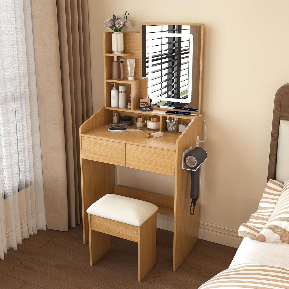 Small Makeup Vanity Desk with Light and Mirror,23.6" Compact Make up Dre...