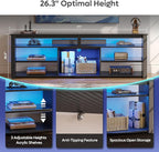 Bestier Tall TV Stand for 75 inch TV, LED Entertainment Center, Gaming TV Console with Storage for PS5, Modern TV Cabinet for Bedroom, Living Room, Black Carbon Fiber