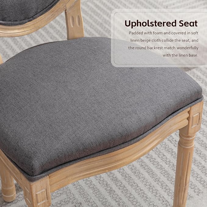 Upholstered Dining Chairs Set of 6 French Country Oval Fabric Back Kitchen Side Chair with Wood Legs for Dining Room, Kitchen, Restaurant(Dark Grey-Fabric)