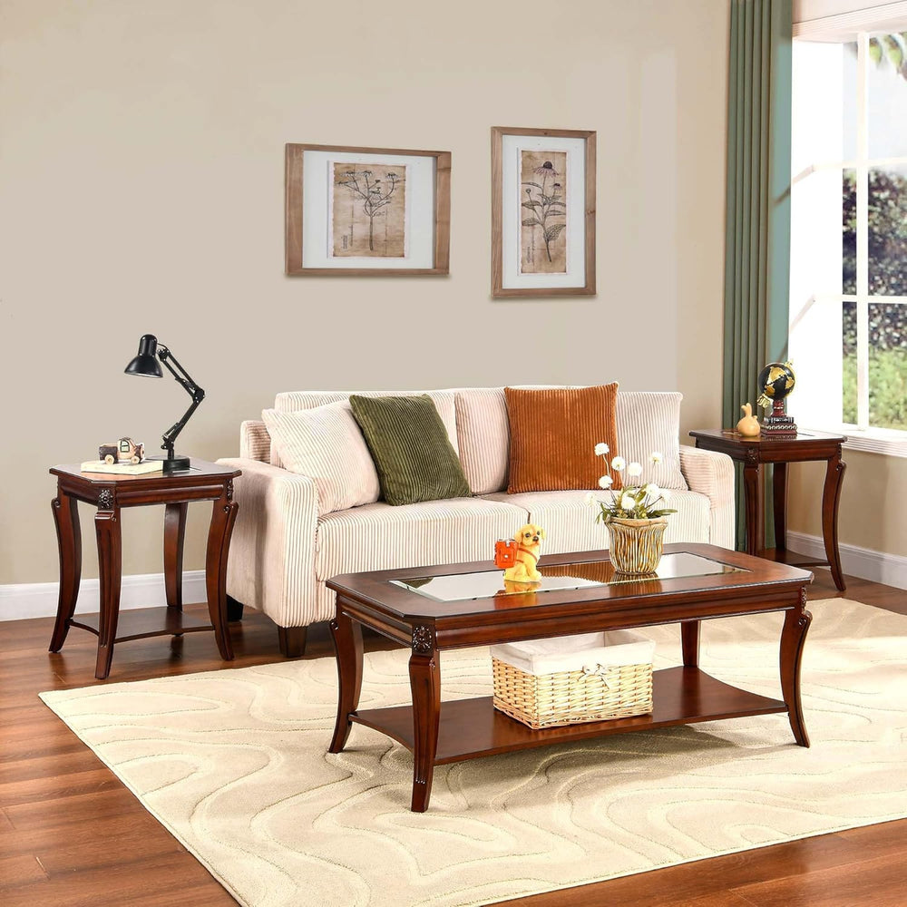 Square High End Side Table with Tempered Glass Top, Farmhouse Sofa Beside Tab...
