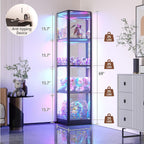 68'' Corner Glass Display Cabinet with RGB Lights | Curio Cabinet with Glass Doors, 4-Tier Display Case for Collectibles, Lighted Display Shelf for Living Room Bedroom
