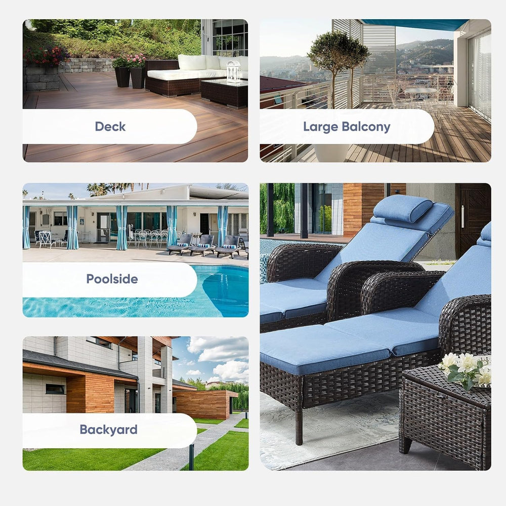 Belord Wicker Outdoor Chaise Lounge Patio Recliner - 75 Inch Adjustable Chais...