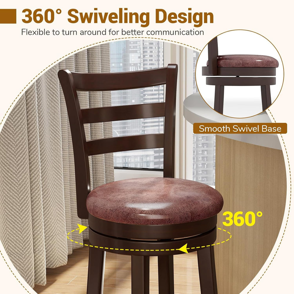 COSTWAY 30” Bar Height Stools Set of 4, Swivel l High-Top Chairs with Backres...