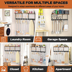 Broom Holder Wall Mount with Cleaning Supplies Organizer, Laundry Room Organization and Storage Shelves with Ironing Board Holder, Mop Hanger Broom Rack with Hooks, Home Improvement Garage Organizer