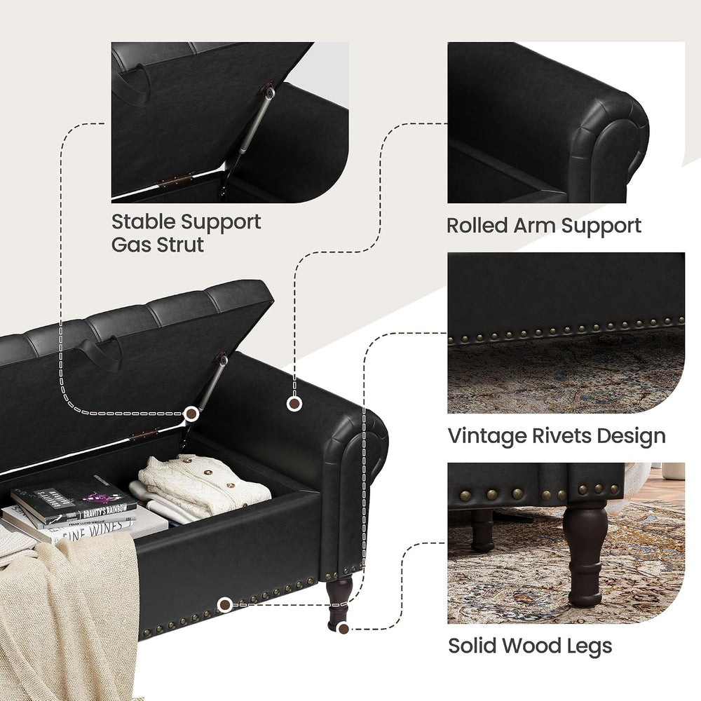 YOUDENOVA 51” Ottoman with Storage, Upholstered Storage Ottoman Bench with Ro...