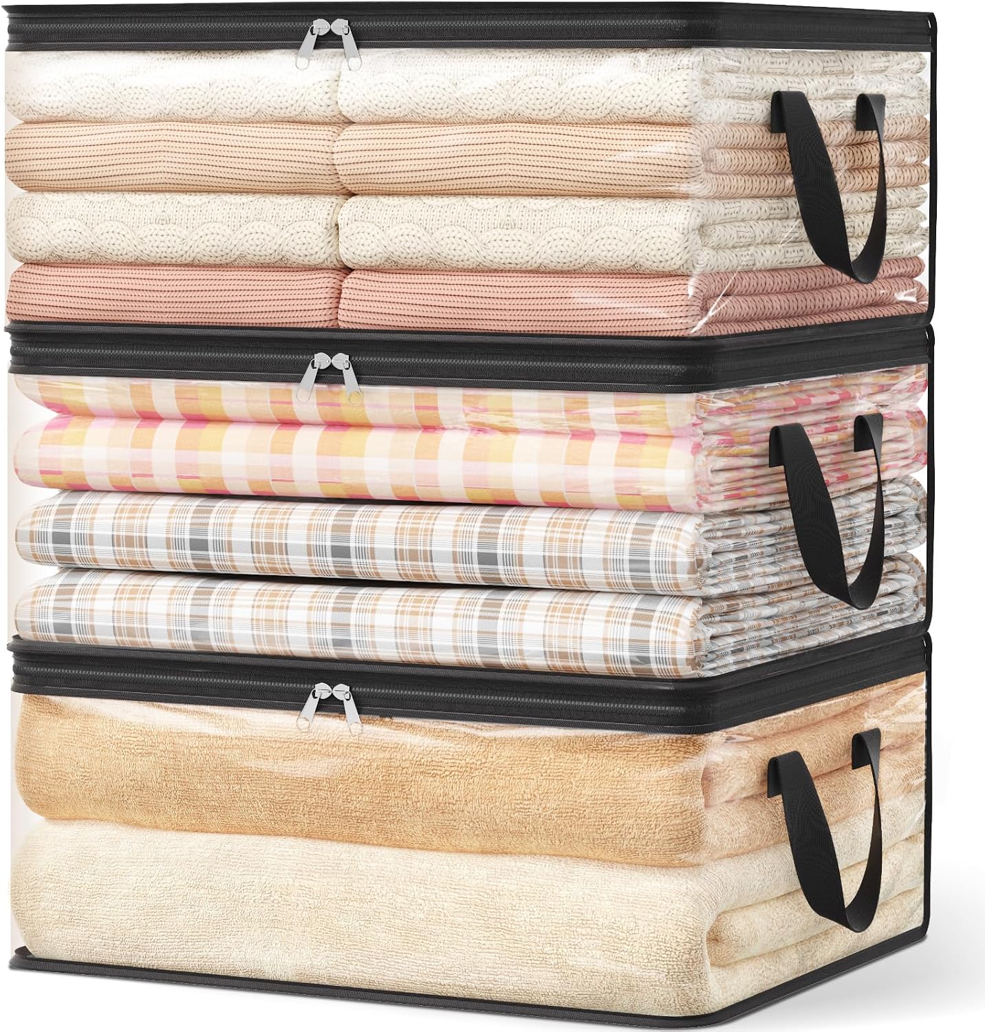 Lifewit 3 Pack Clear Clothes Storage Bags, 35L Plastic Blanket Vinyl Foldable Moving Bags with Zipper, Closet Organizers and Storage Containers for Bedding, Duvet, Pillow