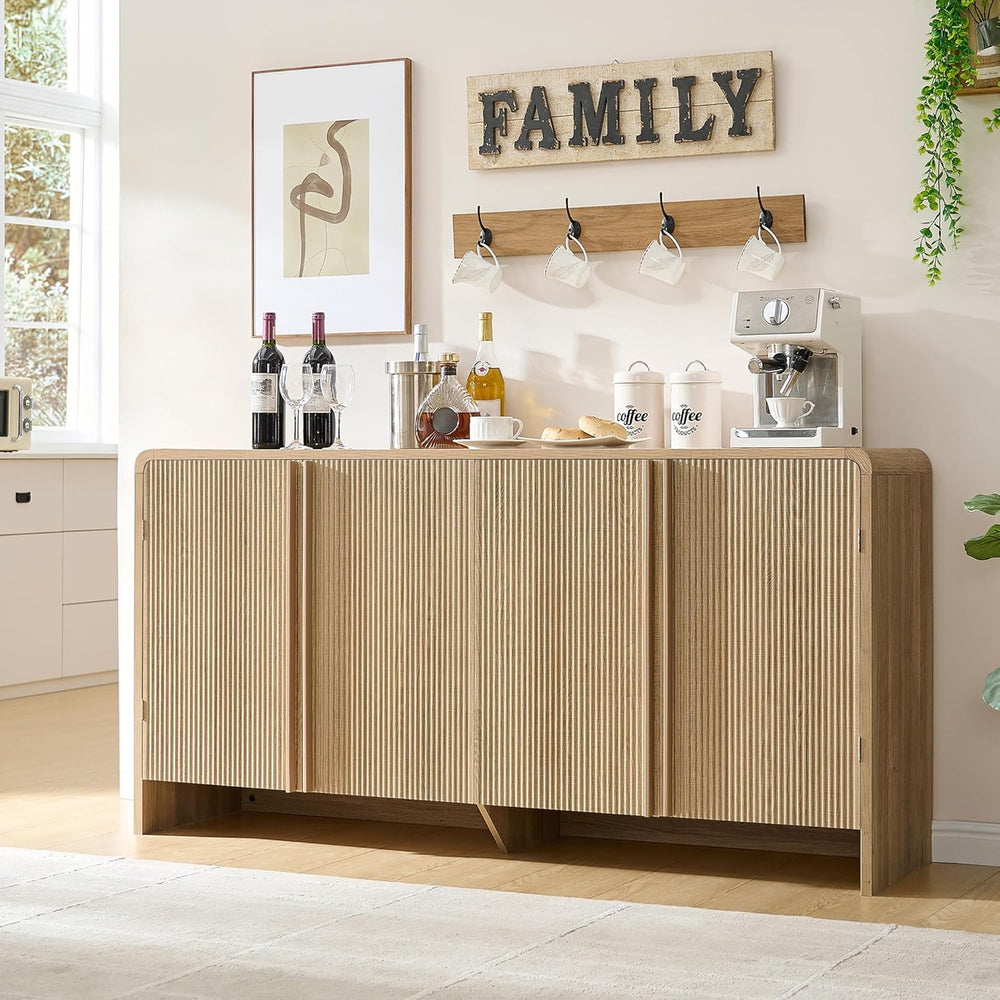 AMERLIFE 63" Fluted Sideboard Buffet Cabinet with Storage, Modern Creden...