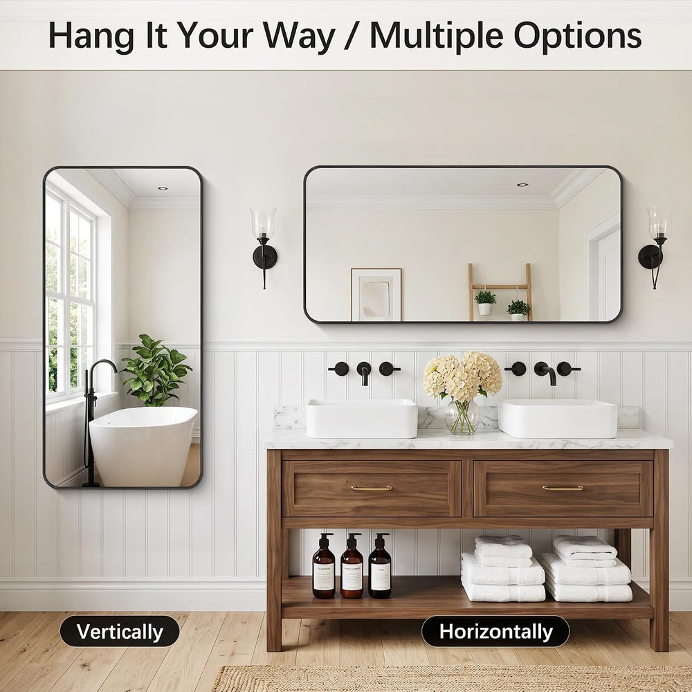 DESBING 24" x 48"Bathroom Mirror, Matte Black Wall Mirror with Meta...