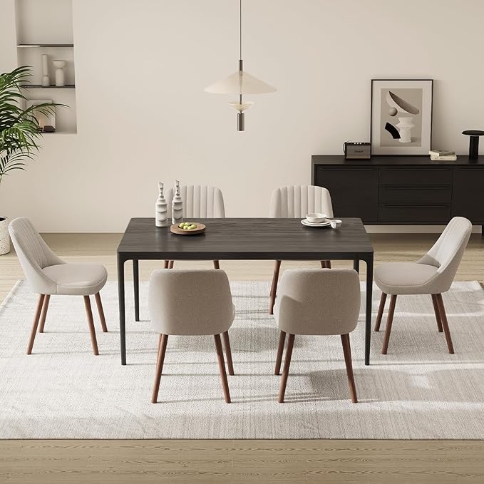 Upholstered Dining Chairs Set of 2, Modern Fabric Kitchen Chairs with Back, Wood Legs for Kitchen Dining Room Restaurant, Camel