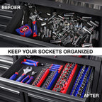 WORKPRO Magnetic Socket Organizer Set, 4-Piece Socket Holder Set Includes 1/4", 3/8" Drive Metric & SAE Socket Trays, Holds 108 Pieces Standard and Deep Size Sockets (Sockets not Included)