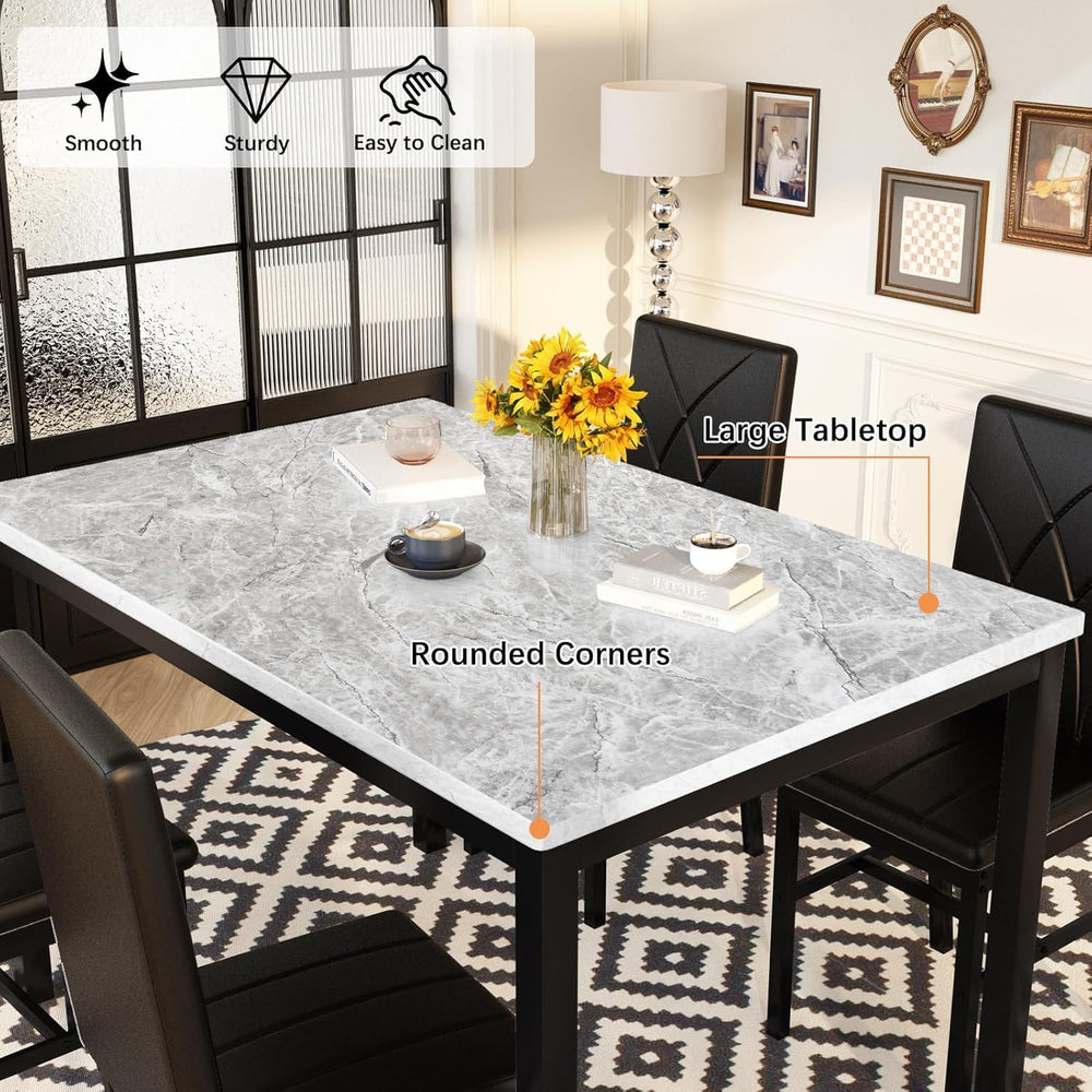 Hooseng Dining Table Set for 4 Faux Marble Kitchen Table and Chairs Set of 4,...