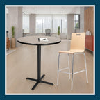 OEF Furnishings OEFCT13636XBGY Premium Commercial-Grade Restaurant and Breakroom Cafe Table (Round, 36 in Diameter, 42 in Bar Height, X-Base, Black Frame, Gray Nebula Laminate)