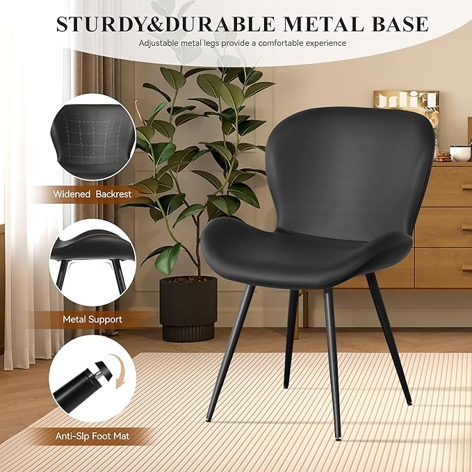 Nalupatio Dining Chairs Set of 4, Modern Dining Room Chairs Comfy Backrest Thick Upholstered Kitchen Chairs 19IN Height with Metal Legs Black（Pu Leather）