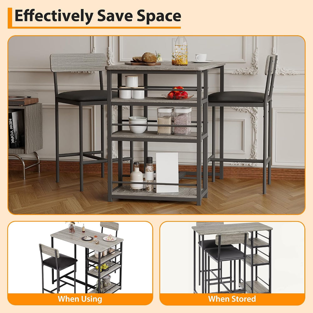 3-Piece Small Bar Table and Chairs Set for 2,Small Dining Table with 2 PU Cus...