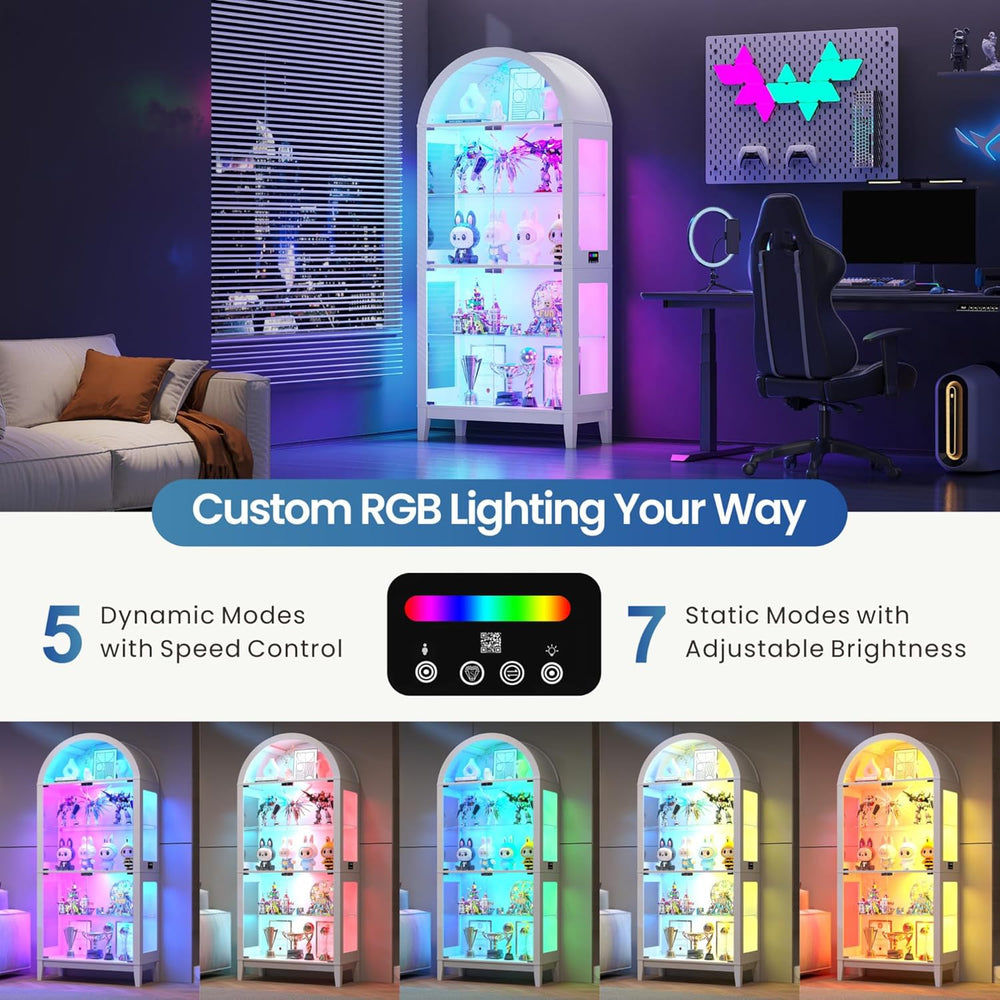 WOOVIVS Glass Display Cabinet with RGB Lights, 69" Tall Curio Cabinet wi...