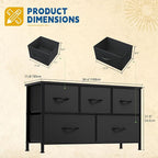 DWVO Dresser with 5 Drawers - Fabric Storage Tower, Organizer Unit for Bedroom, Living Room, Closets - Sturdy Steel Frame, Wooden Top (Black)