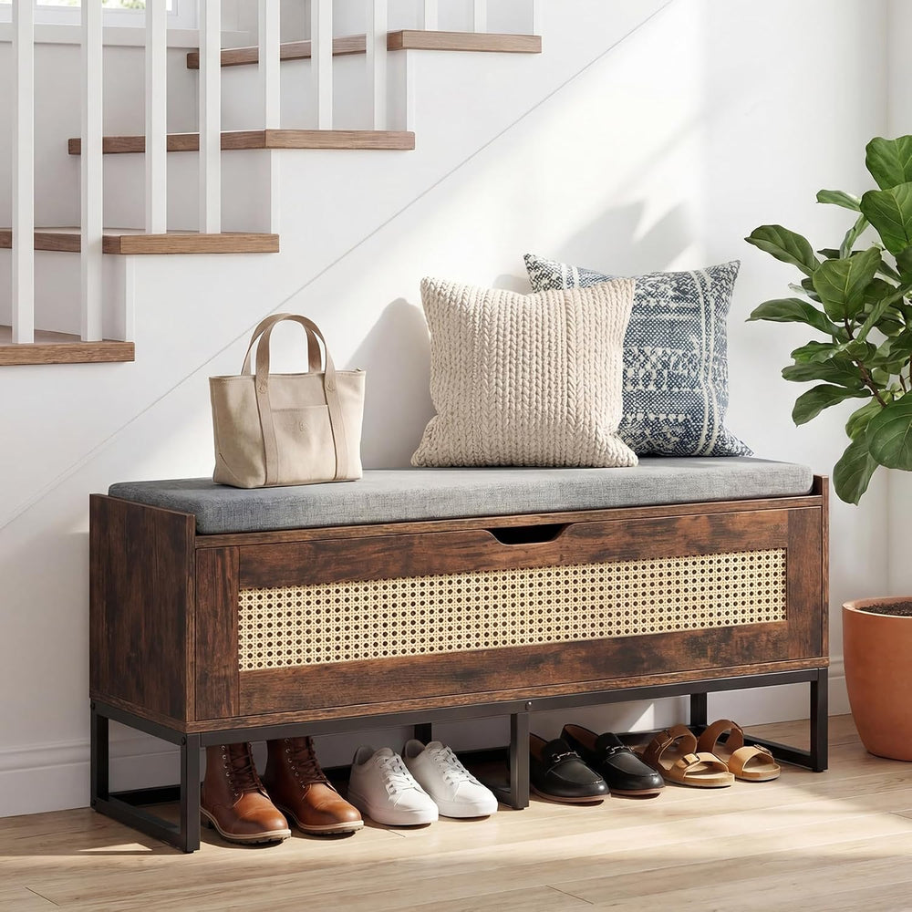 Giantex Rattan Shoe Bench, Flip-Top Entryway Bench with Removable Padded Seat...