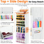 Yarn Storage Organizer, Yarn Holder Over the Door Hanging Crochet Kit Storage with 5 Zippered Compartments, Large Capacity Sewing Organizer Gifts for Knitters Needles Storage Crochet Hooks