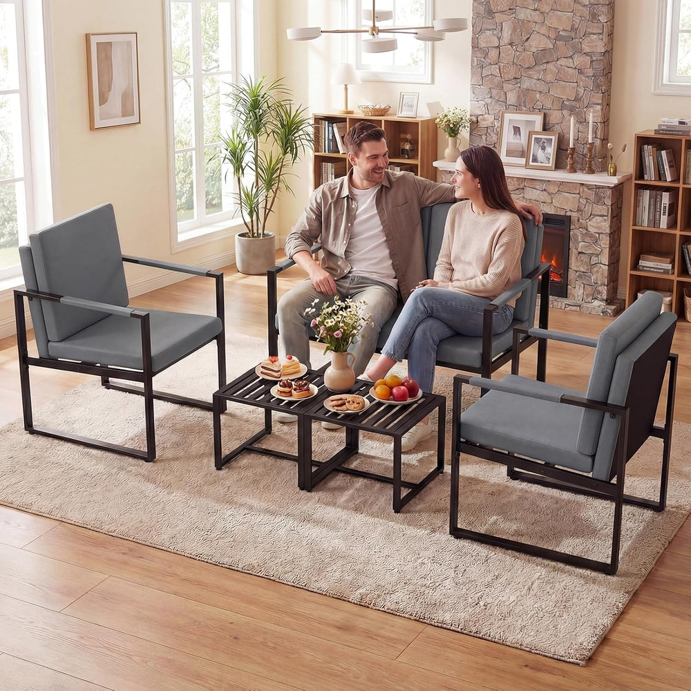Giantex Indoor Square Side Tables, Set of 2 Metal End Tables with Slatted Tab...