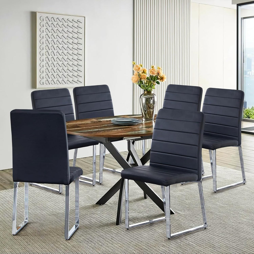 Modern Leather Dining Chairs, Set of 6 | Upholstered Padded Seats with Sturdy...