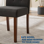 Upholstered Dining Chairs Set of 2, Modern Fabric Kitchen Side Chairs with Sturdy Wood Legs, Parsons Design, Comfortable Soft Linen for Dining Room, Restaurant, Cafe, Black