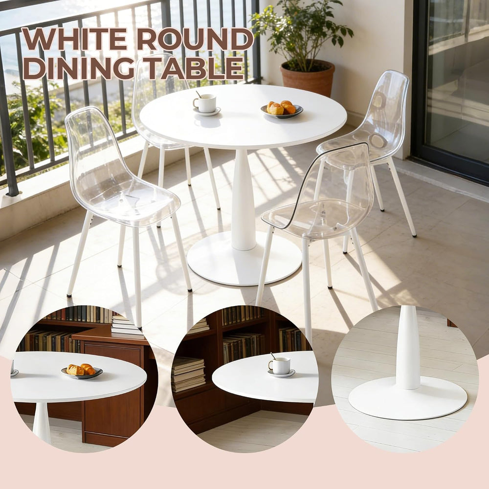 42" Round White Tulip Dining Table, Mid Century Modern Pedestal Kitchen ...