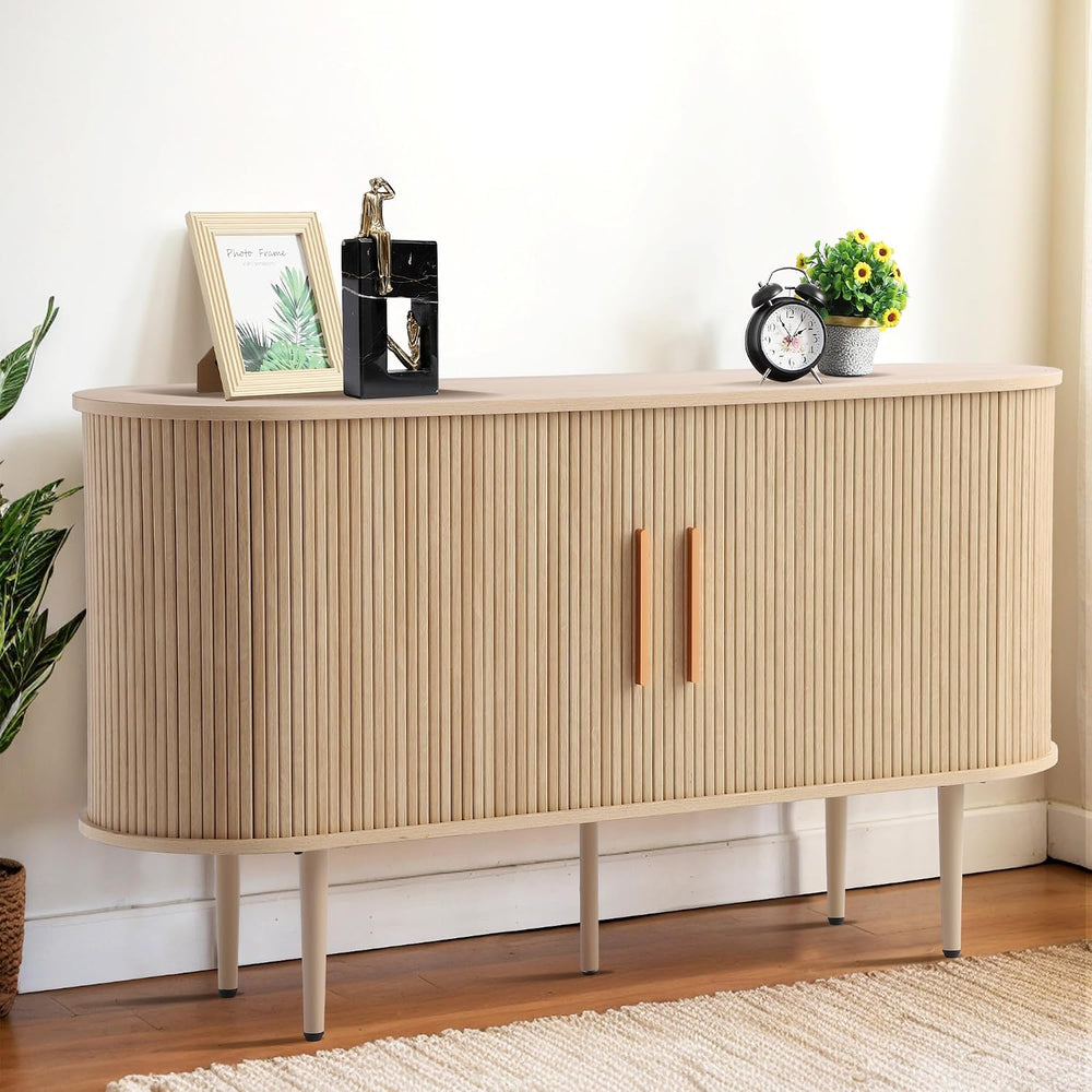 Grepatio 55" Sideboard Buffet Cabinet with Fluted Slide Doors, Tambour S...