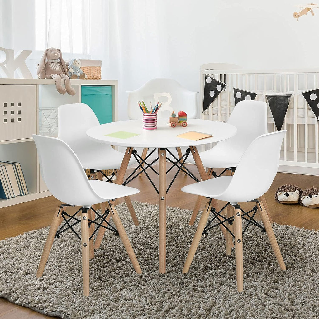 Costzon Kids Chair 4 Pcs, Toddler Chair in Mini DSW Size w/Solid Wood Legs, Wire Steel Base, Curved Backrest, Mid-Century Plastic Study Chair for Children of 3+, Ideal for Nursery, School & Home Use