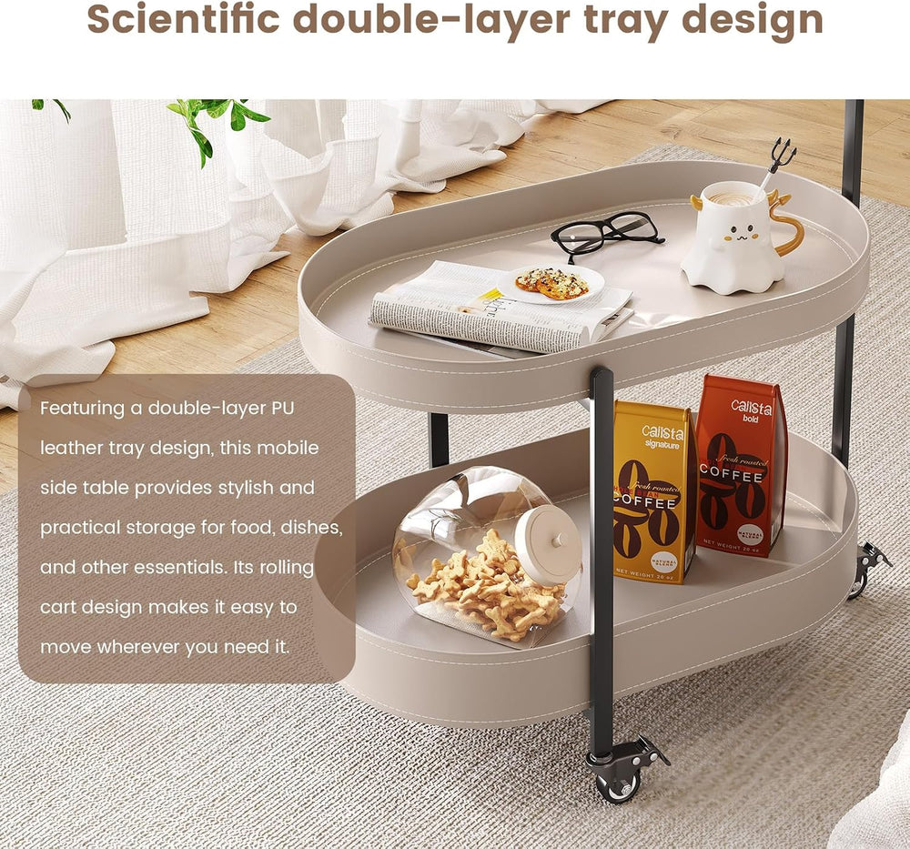 Guyii 2 Tiers Storage Rolling Cart 360 Rotating Side Table Modern End Table L...