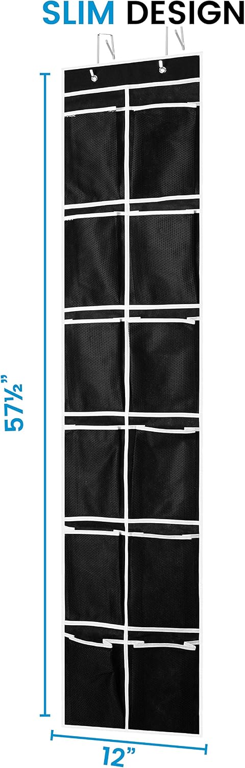ZOBER Over the Door Shoe Organizer - 12 Mesh Pockets, Space Saving Hanging Shoe Holder for Maximizing Shoe Storage, Accessories, Toiletries, Etc. No Assembly Required, Organizer for Shoes 57½” x 12”