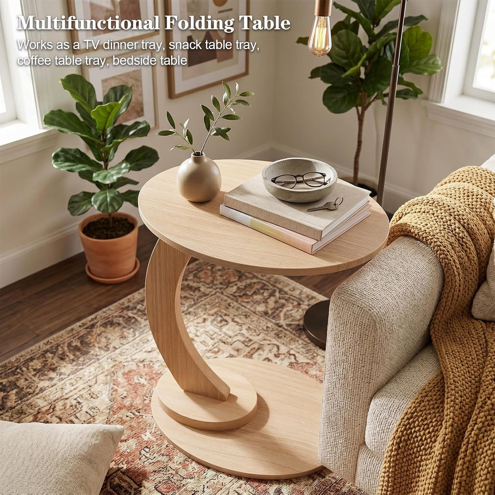 End Table,C Shaped Side Table,CouchTable that Slide Under, Wood Round Table f...
