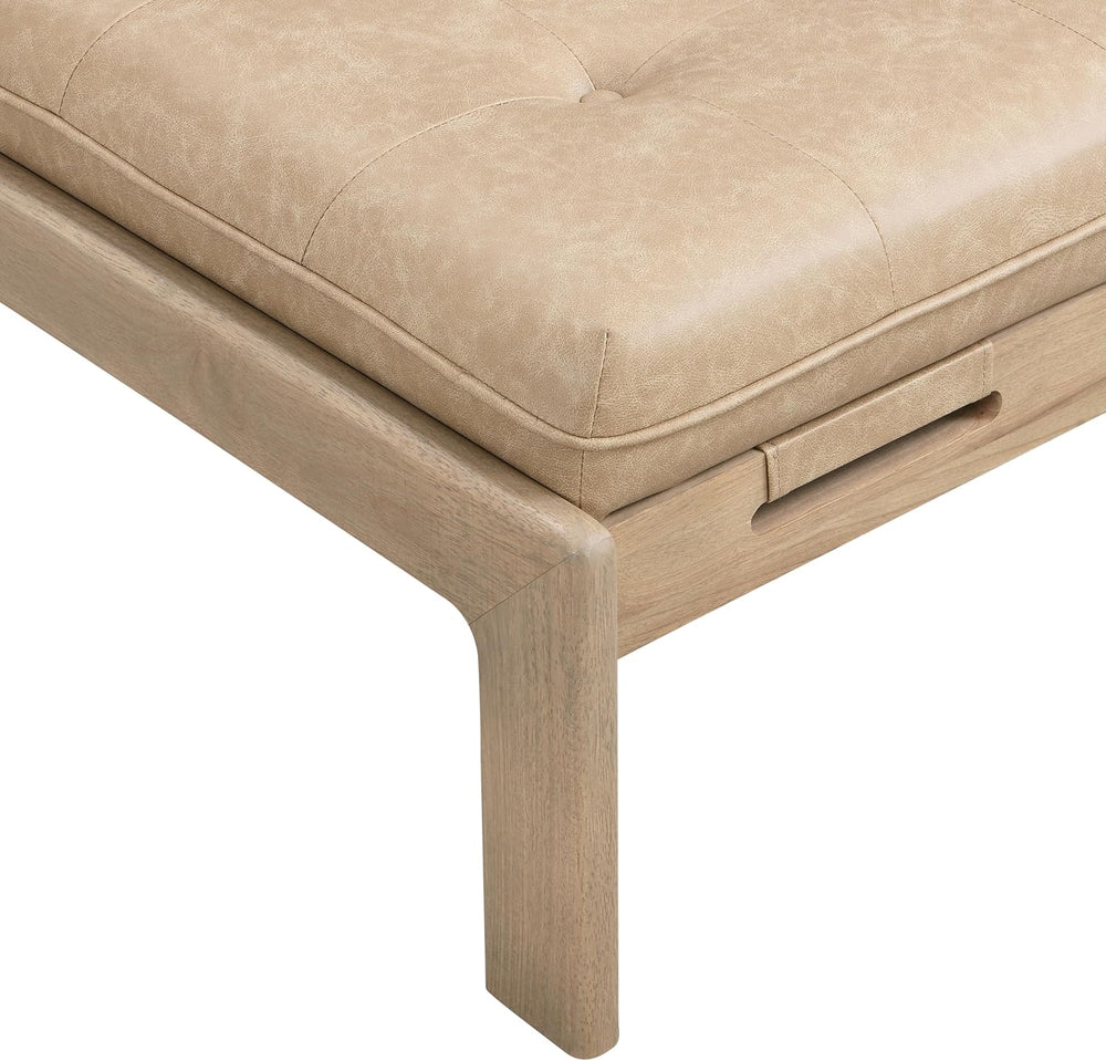 Merax 48.4" Rectangle Tufted Upholstered Cocktail Ottoman, Leather Ottom...