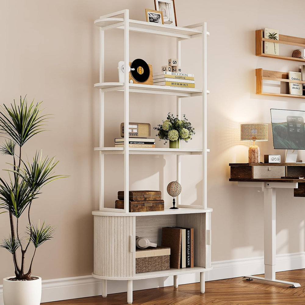 ComfyCorner 4 Tier Bookshelf with Cabinet, 71" Tall Display Bookcase White