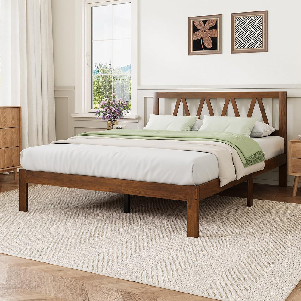 Novilla 12 Inch Queen Bed Frame with Headboard Bed Frame Queen Size Solid Woo...
