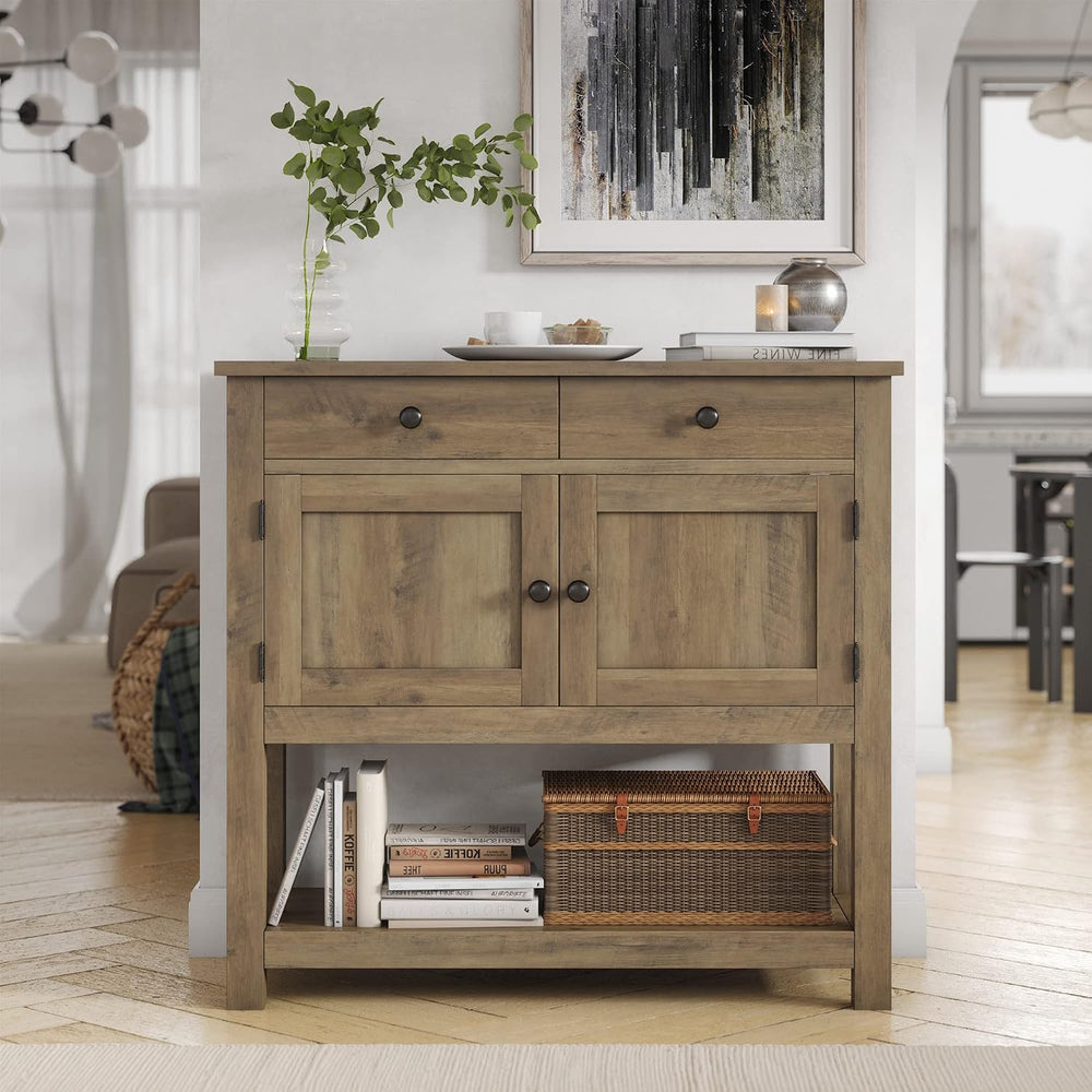 HOSTACK Farmhouse Console Table with Storage, Entryway Table, Rustic Brown
